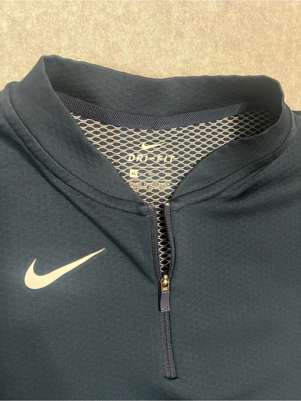 Women’s Nike Navy Short-Sleeve Quarter-Zip Performance Top with White Swoosh
